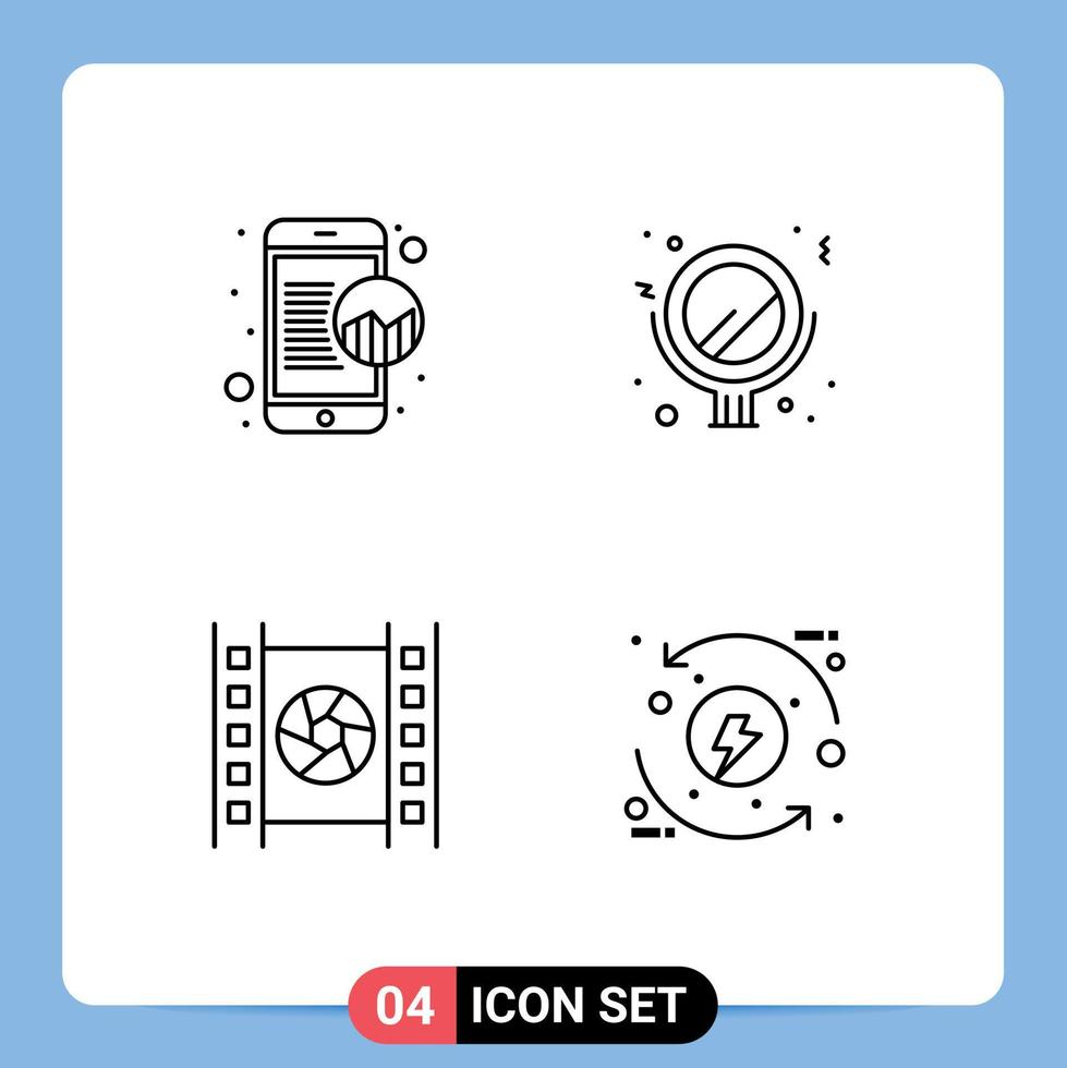 Universal Icon Symbols Group of 4 Modern Filledline Flat Colors of marketing movie online data mirror process Editable Vector Design Elements