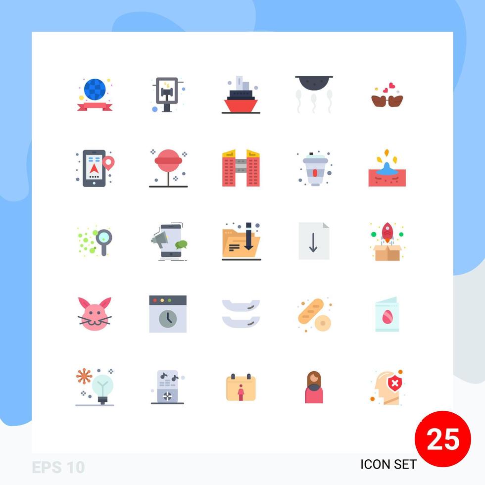 conjunto de 25 iconos de interfaz de usuario modernos signos de símbolos para elementos de diseño vectorial editables de proceso de barco de aves de pareja vector