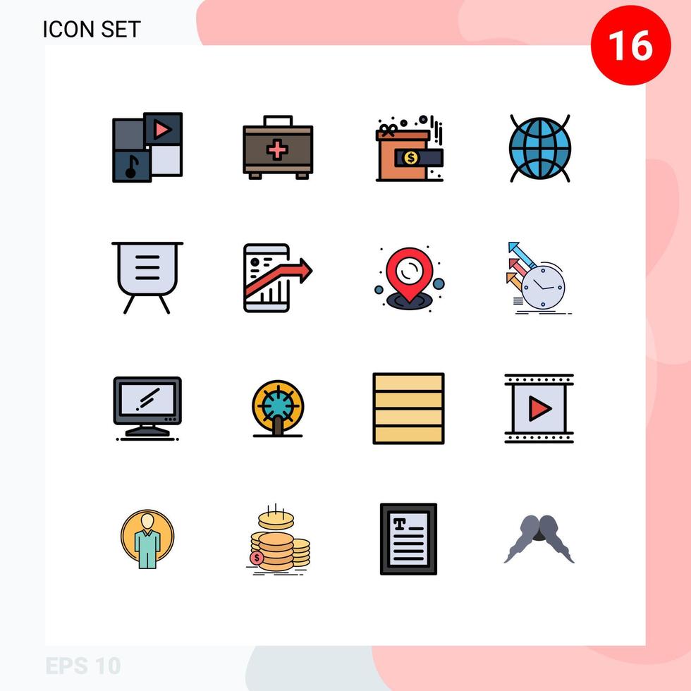 Modern Set of 16 Flat Color Filled Lines Pictograph of minus board gift wifi internet of things Editable Creative Vector Design Elements