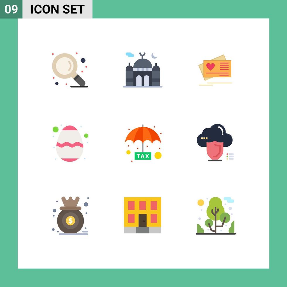 paquete de 9 signos y símbolos de colores planos modernos para medios de impresión web, como elementos de diseño de vectores editables de pascua de comida de tarjeta de festival pagable