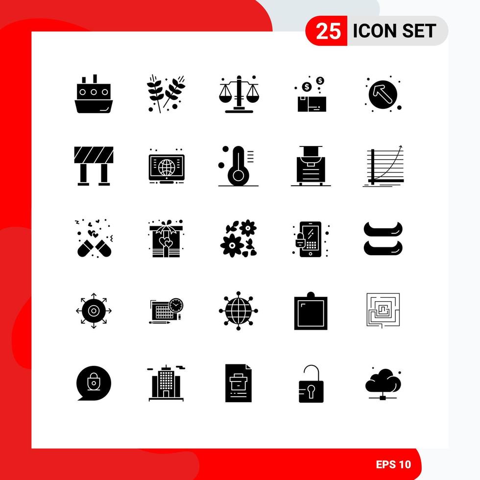 Mobile Interface Solid Glyph Set of 25 Pictograms of arrow package grains box bundle Editable Vector Design Elements