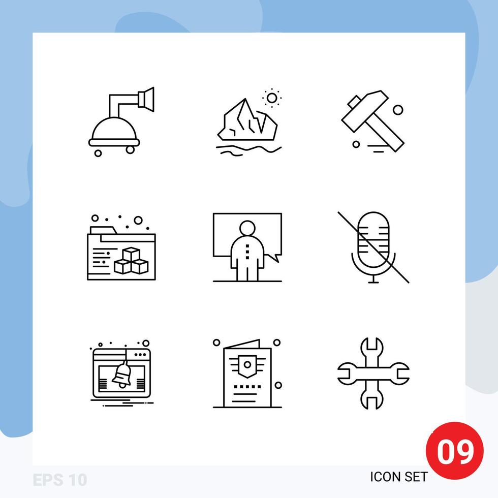 Pack of 9 creative Outlines of presentation lecture construction conference folder Editable Vector Design Elements