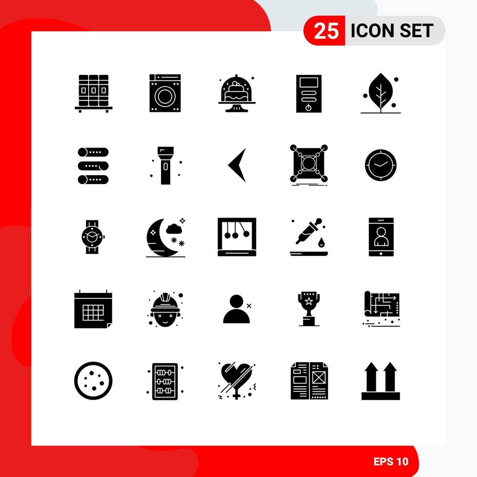 Mobile Interface Solid Glyph Set of 25 Pictograms of nature ecology cake stabilizer cpu Editable Vector Design Elements