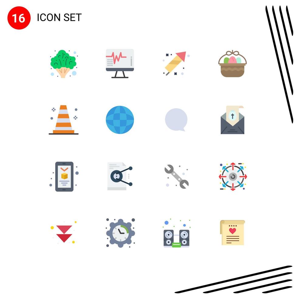 Pack of 16 Modern Flat Colors Signs and Symbols for Web Print Media such as construction egg firecracker easter mubarak Editable Pack of Creative Vector Design Elements