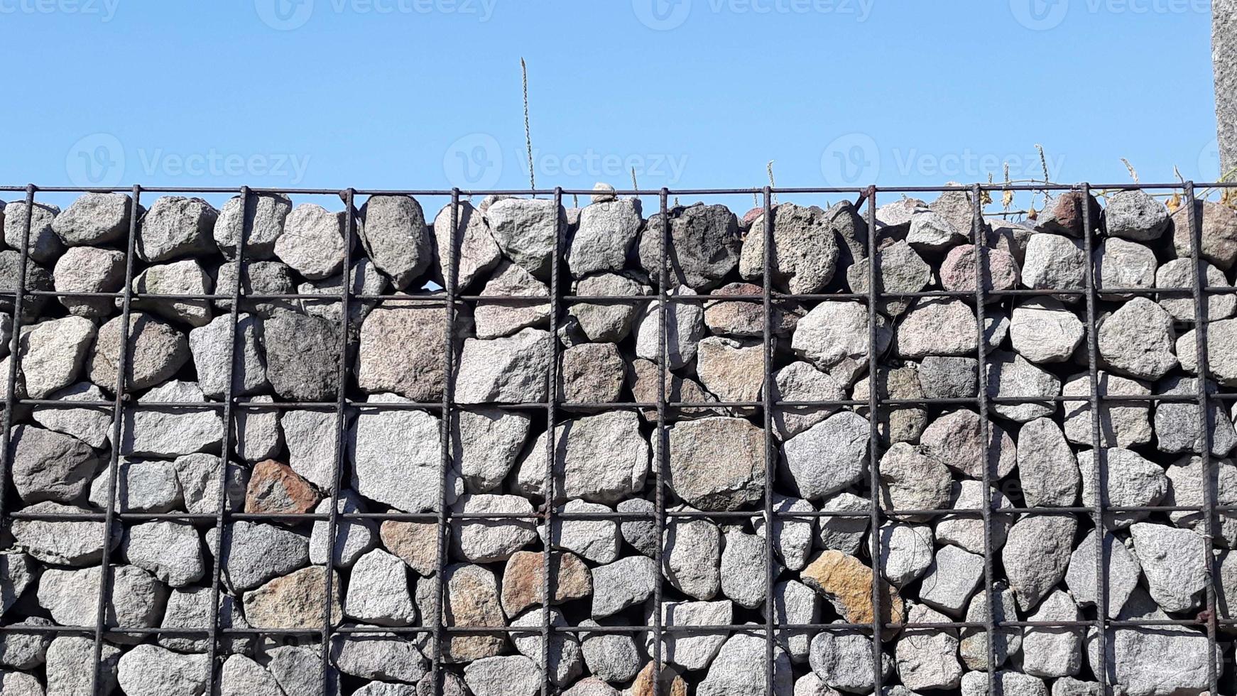 gabion wall with wire garden wall steel. on park photo