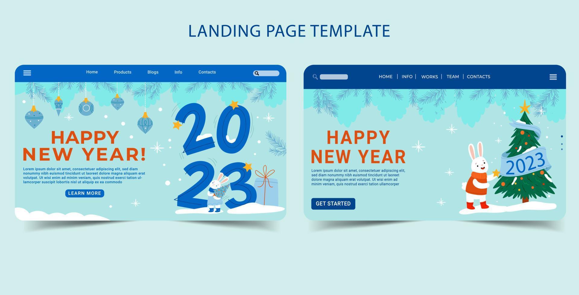 Happy new year 2023 celebration flat landing page template design vector
