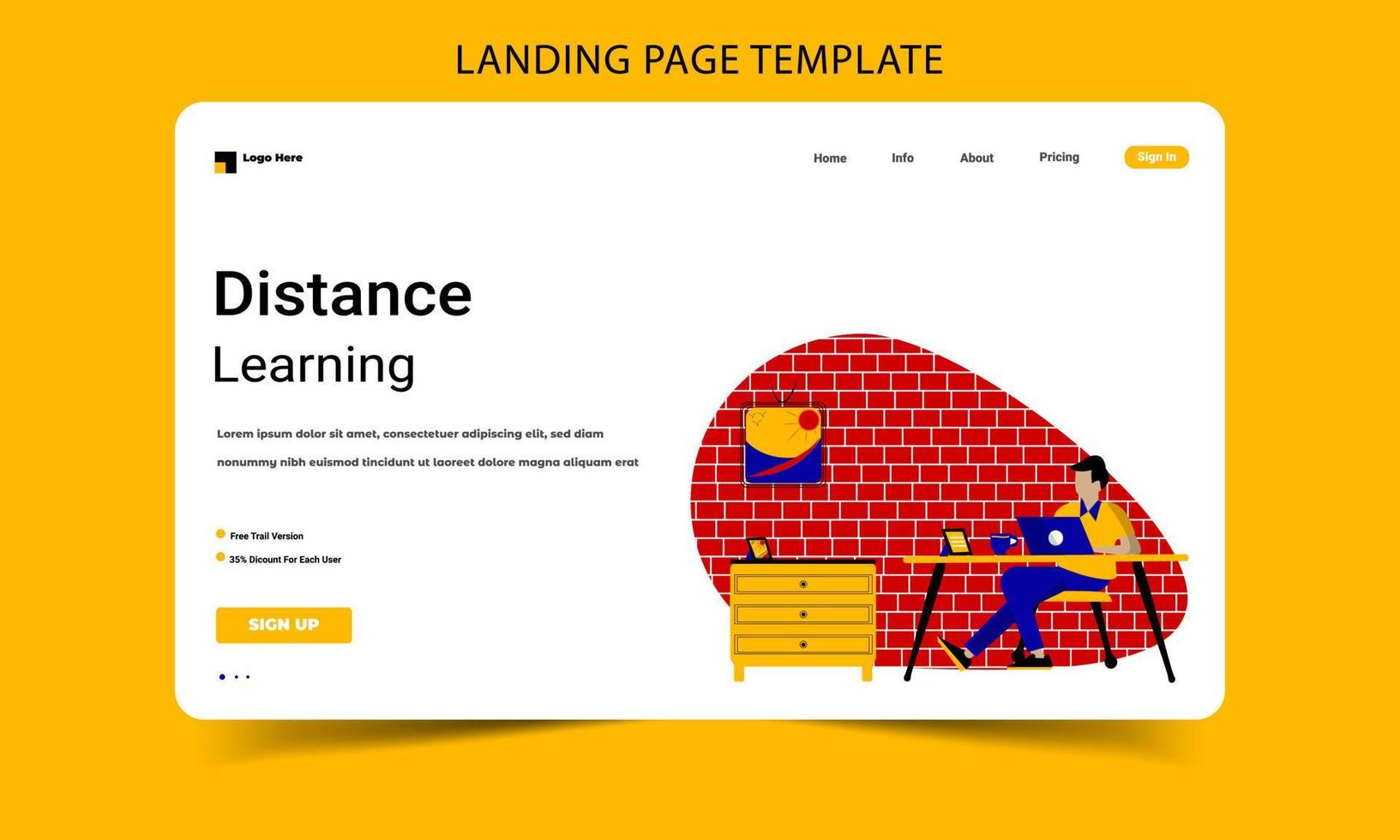 Online education and Distance learning landing page template vector