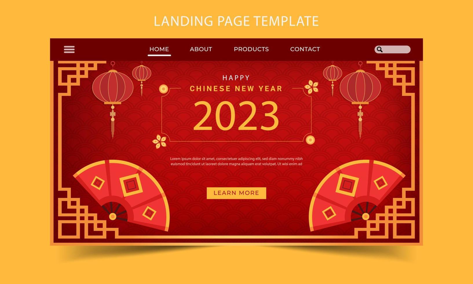 Chinese happy new year, Chinese new year 2023 flat landing page template vector