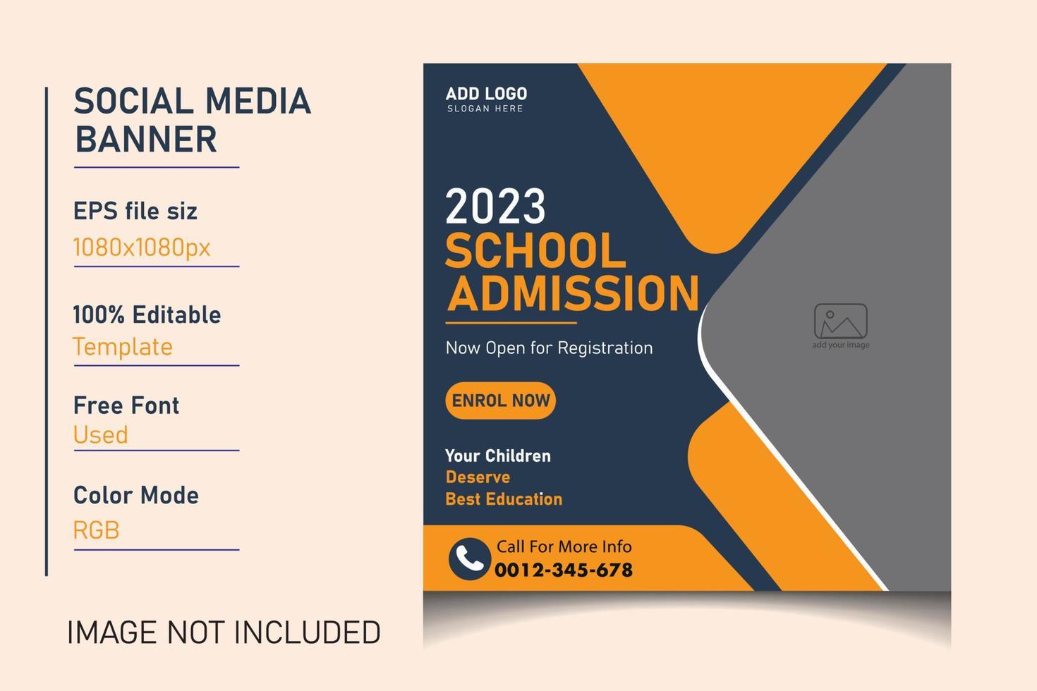 School admission social media post banner template. Back to School Square flyer design Template. Editable Post Template Social Media Banners vector