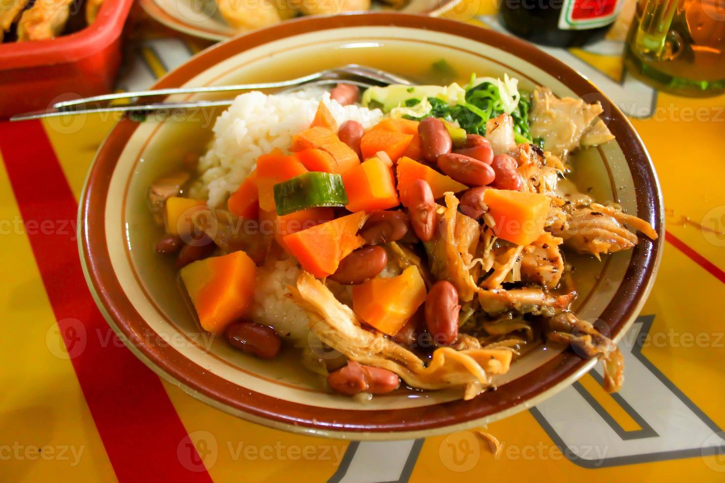 Sop Senerek or Red kidney bean soup , traditional food soup from Magelang, Indonesia. Indonesian traditional food. Made from beef, or chicken, tripe mixed with chopped carrots, potatoes, spinach, photo