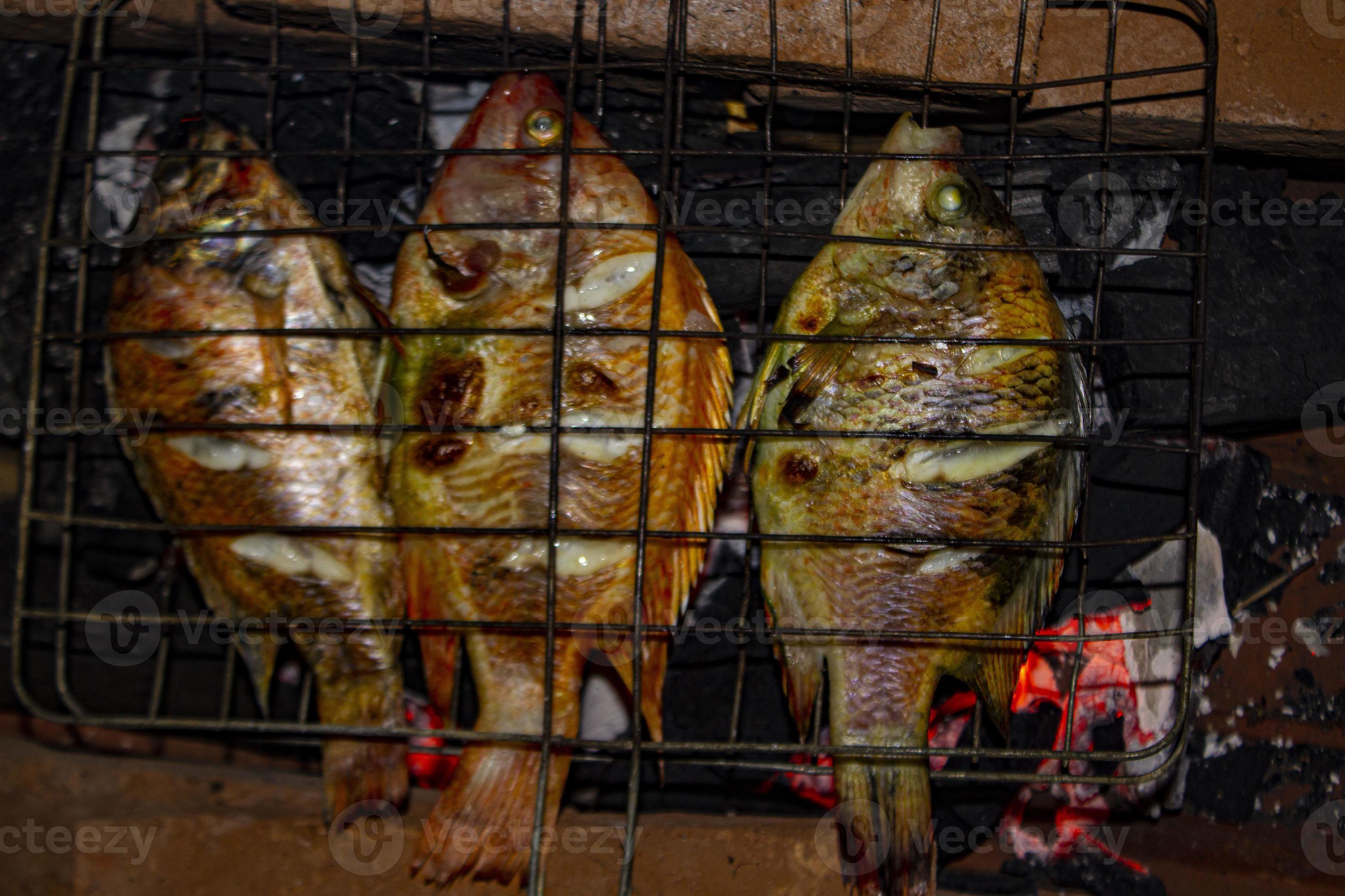 grilled fish Nile Tilapia on charcoal grill grilled fish Nile Tilapia