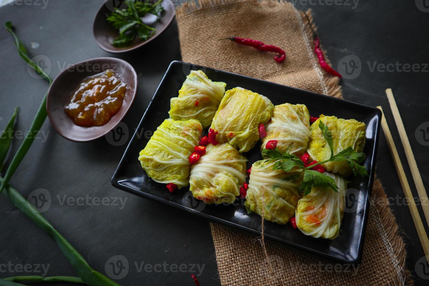 cabbage rolls stuffed meat or kol gulung, kelem dolmasi, sarma Cabbage wraps, Chou farci, golubtsy, golabki. cooked cabbage leaves wrapped with meat, or beef. photo