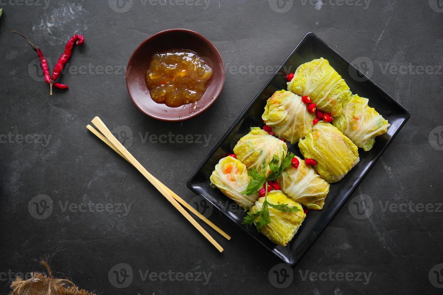 cabbage rolls stuffed meat or kol gulung, kelem dolmasi, sarma Cabbage wraps, Chou farci, golubtsy, golabki. cooked cabbage leaves wrapped with meat, or beef. photo