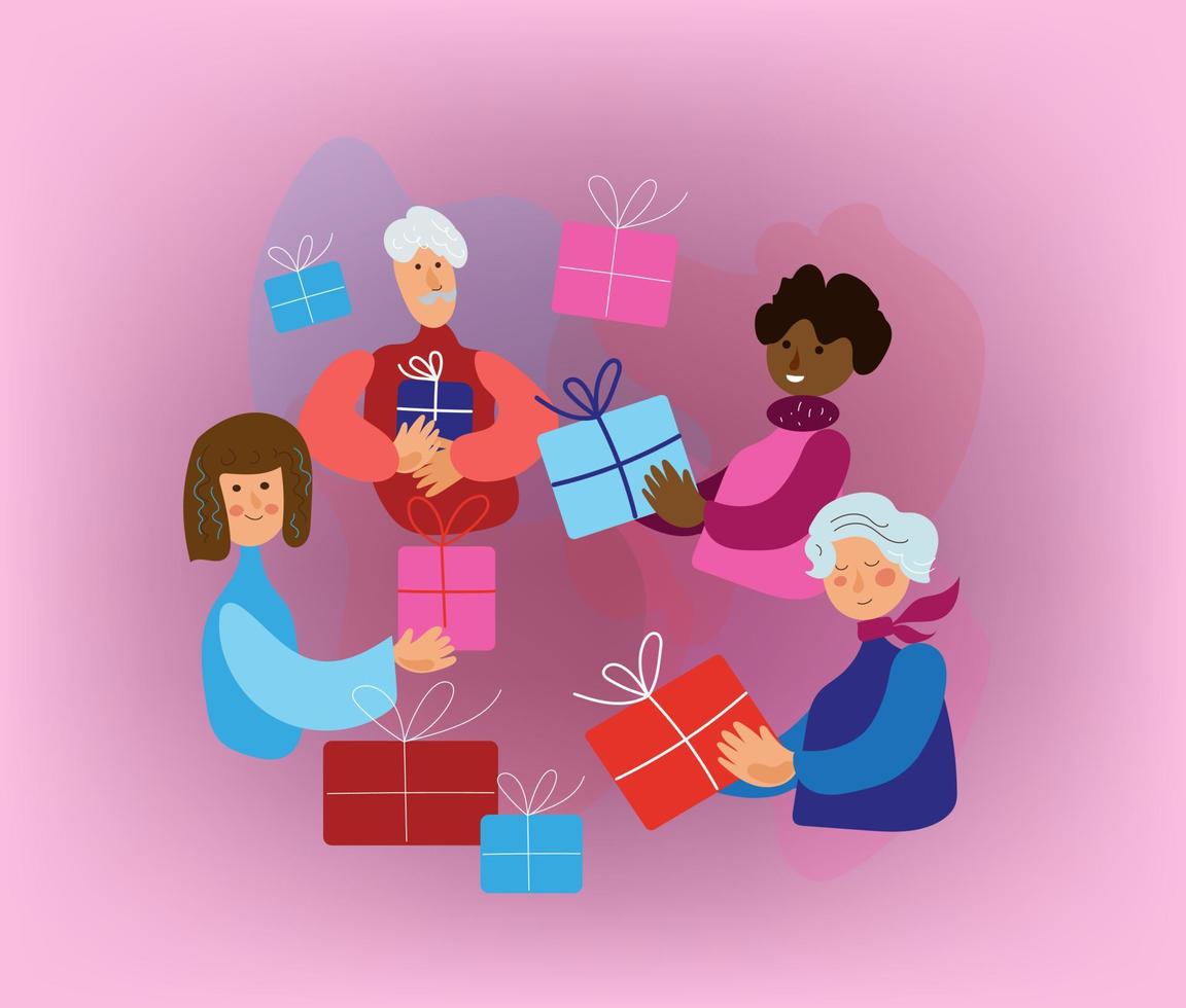 Xmas eve. Boxing day. Christmas gifts. New year celebration, concept banner vector flat illustration