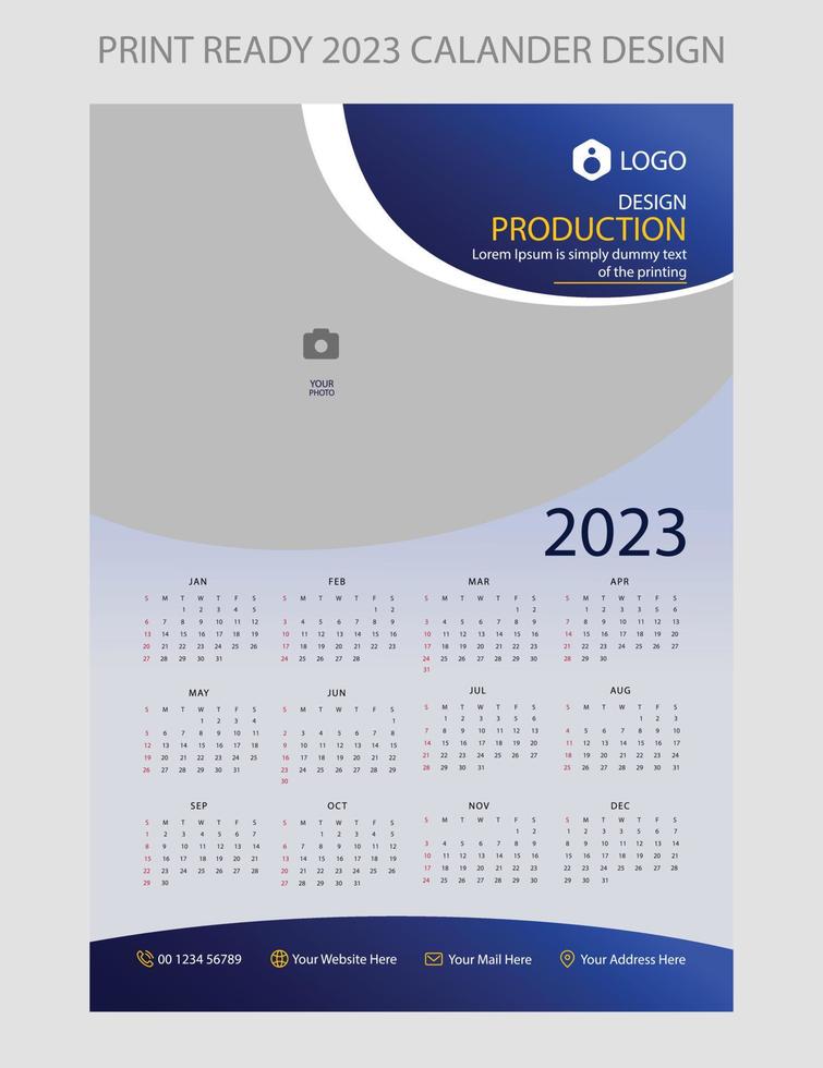 2023 calendar. Editable illustration page template A4, A3. Week start on Sunday. Vertical editable page, wall calendar vector illustration. Simple corporate card, planner