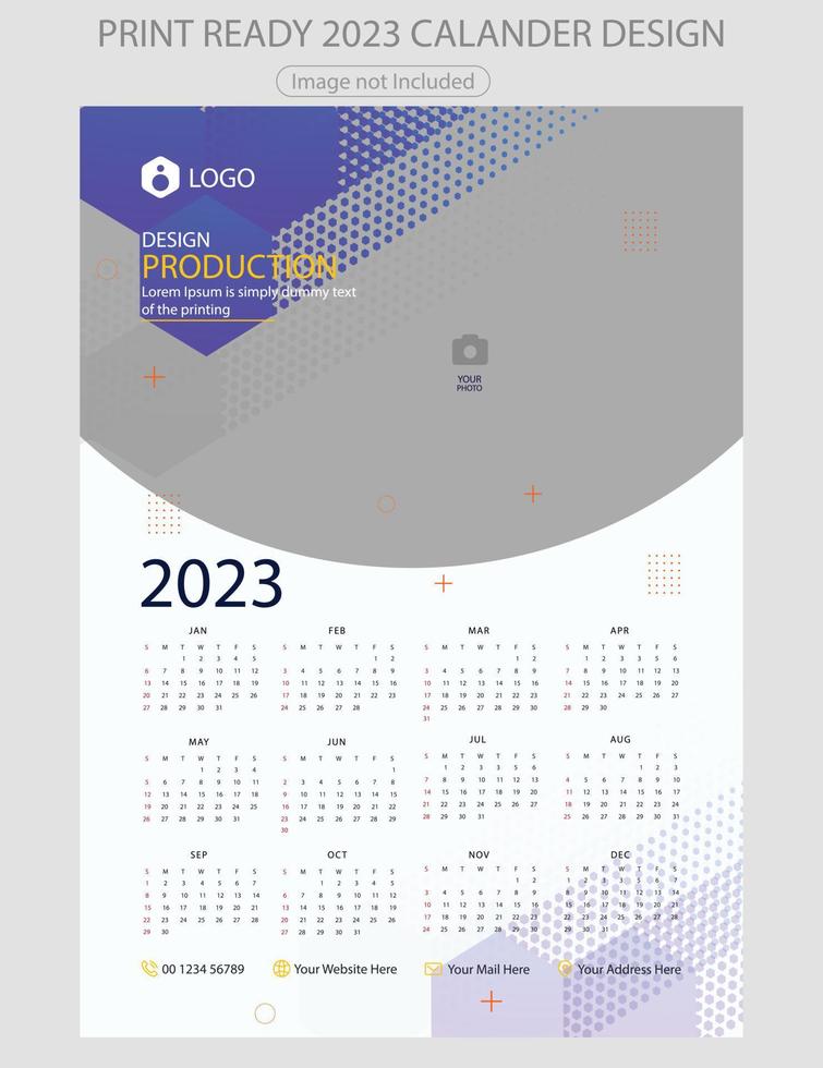 calendario 2023. plantilla de página de ilustración editable a4, a3. inicio de semana el domingo. página editable vertical, ilustración de vector de calendario de pared. tarjeta corporativa simple, planificador