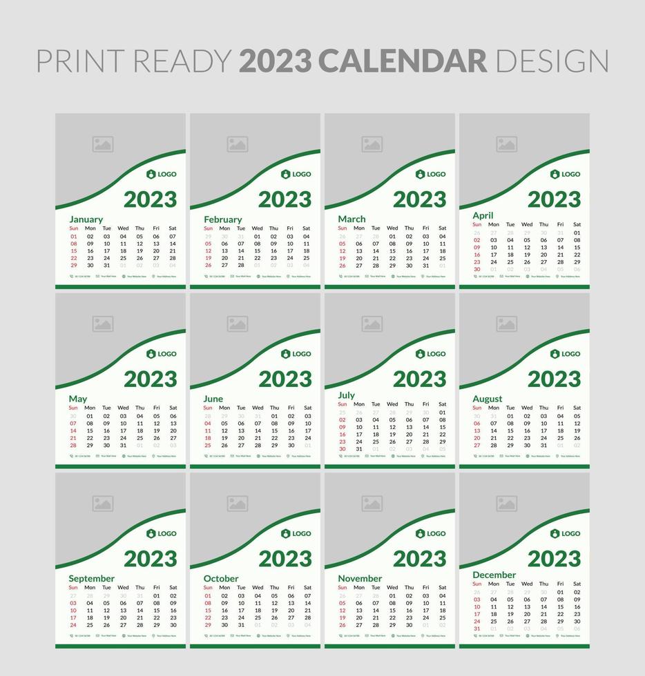 2023 calendar. Editable illustration page template A4, A3, set of 12 months with cover. Week start on Sunday. Vertical editable page, wall calendar vector illustration. Simple corporate card, planner