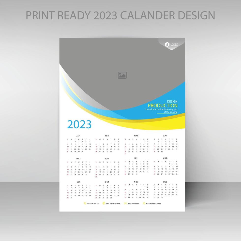 2023 calendar. Editable illustration page template A4, A3. Week start on Sunday. Vertical editable page, wall calendar vector illustration. Simple corporate card, planner