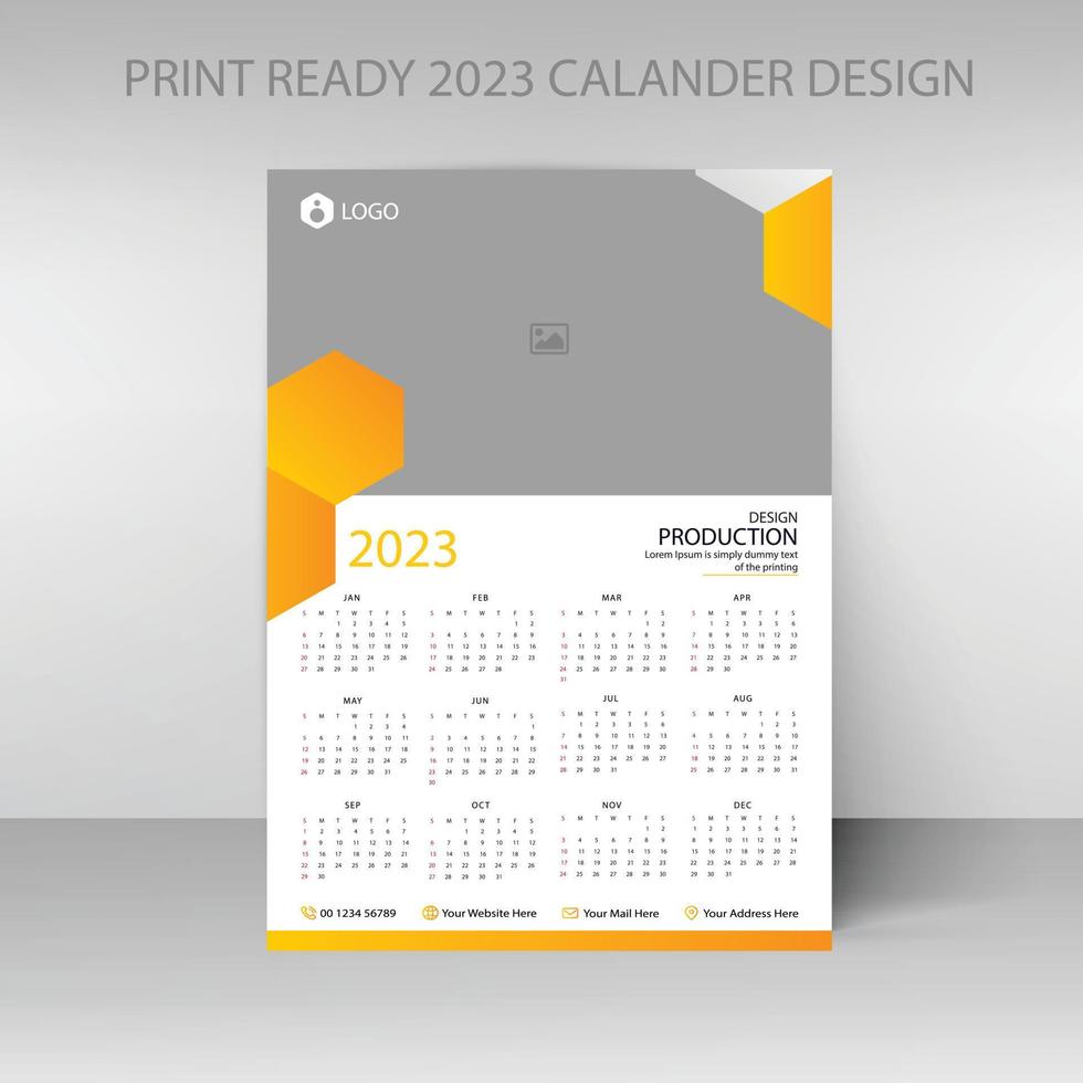 2023 calendar. Editable illustration page template A4, A3. Week start on Sunday. Vertical editable page, wall calendar vector illustration. Simple corporate card, planner