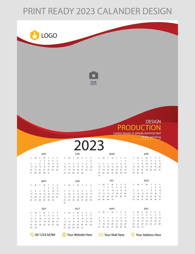 2023 calendar. Editable illustration page template A4, A3. Week start on Sunday. Vertical editable page, wall calendar vector illustration. Simple corporate card, planner