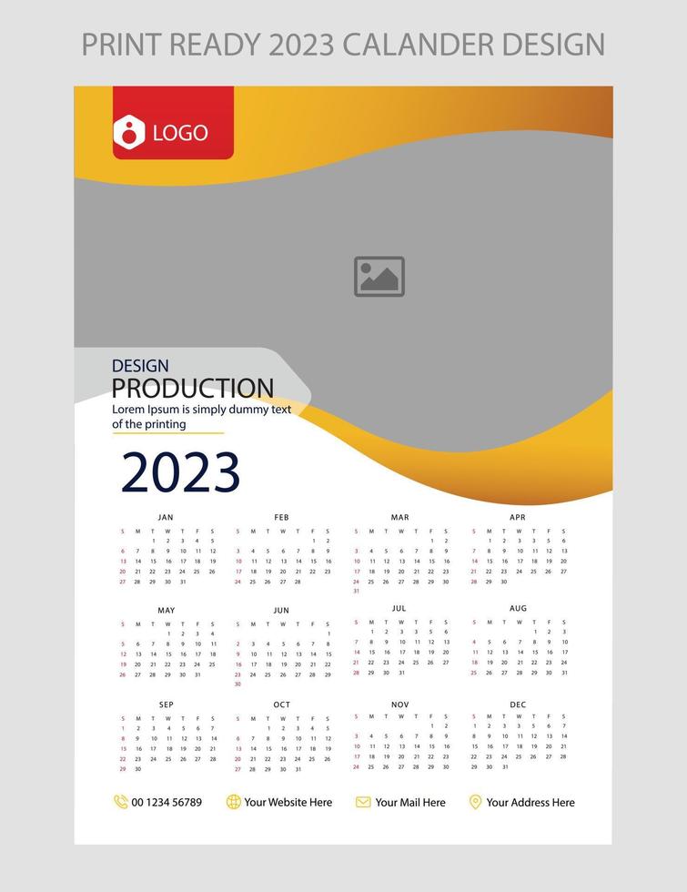 calendario 2023. plantilla de página de ilustración editable a4, a3. inicio de semana el domingo. página editable vertical, ilustración de vector de calendario de pared. tarjeta corporativa simple, planificador