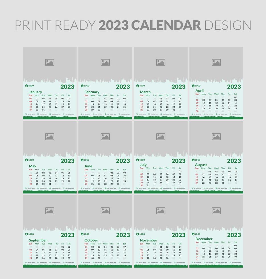 calendario 2023. plantilla de página de ilustración editable a4, a3, conjunto de 12 meses con portada. inicio de semana el domingo. página editable vertical, ilustración de vector de calendario de pared. tarjeta corporativa simple, planificador