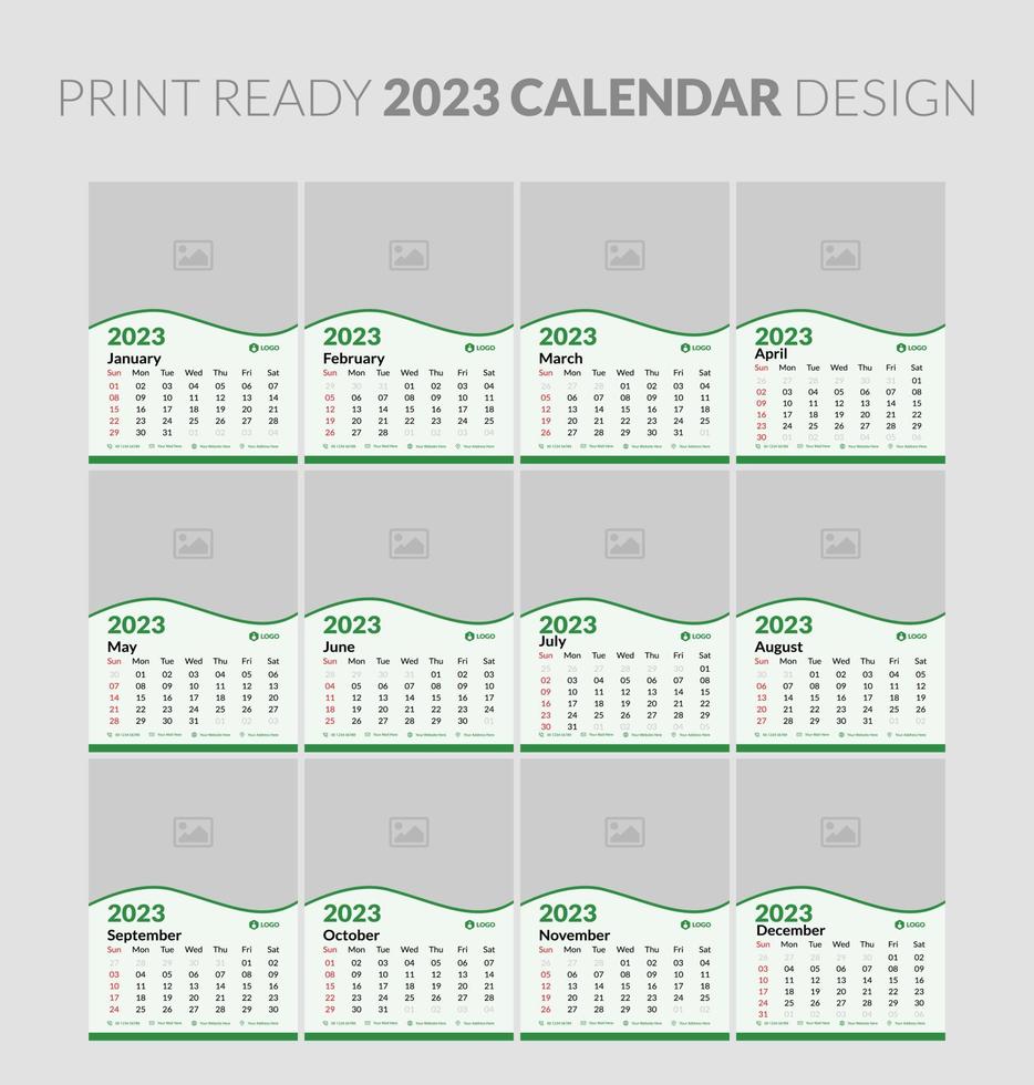2023 calendar. Editable illustration page template A4, A3, set of 12 months with cover. Week start on Sunday. Vertical editable page, wall calendar vector illustration. Simple corporate card, planner