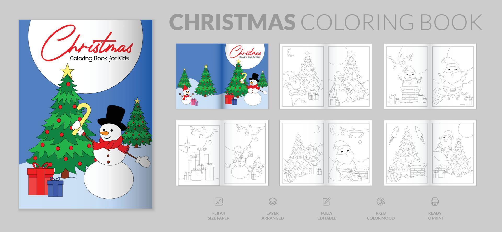 Set of merry Christmas coloring pages. Coloring book for kids. Illustration for children. Merry Christmas worksheets and coloring page for kids. Happy New year activity for kids. vector