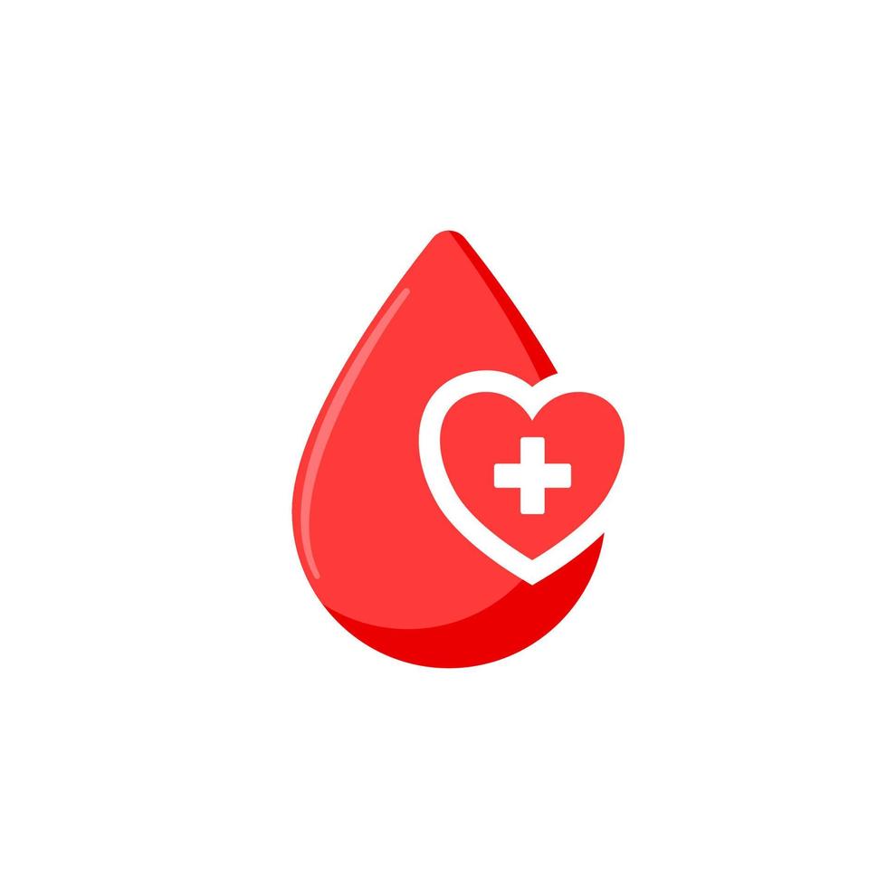 Blood drop with plus heart shape. Blood donation concept. Blood donation logo. Vector illustration.