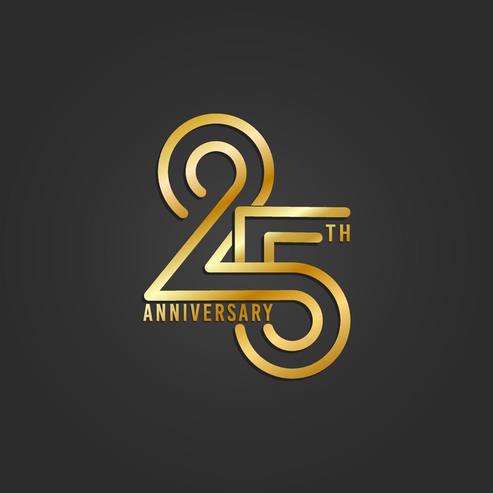 Anniversary 25th. The gold number is on black background. Vector illustration.