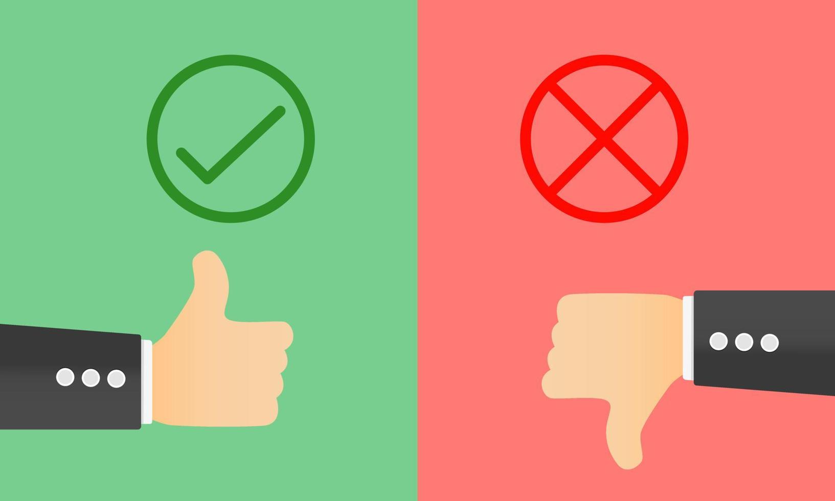 Thumb up and thumb down hand sign. Vector illustration.