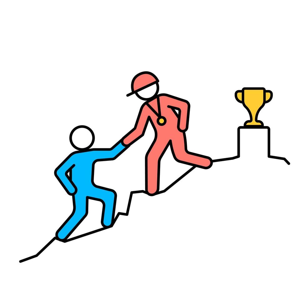 Coach leads to success. Help to success. Vector illustration.