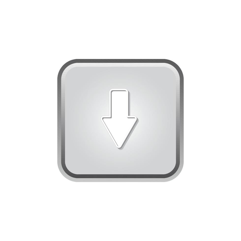 Download Button Icon For Business, Communication. Shiny Silver Color Minimalist Graphic Design. vector