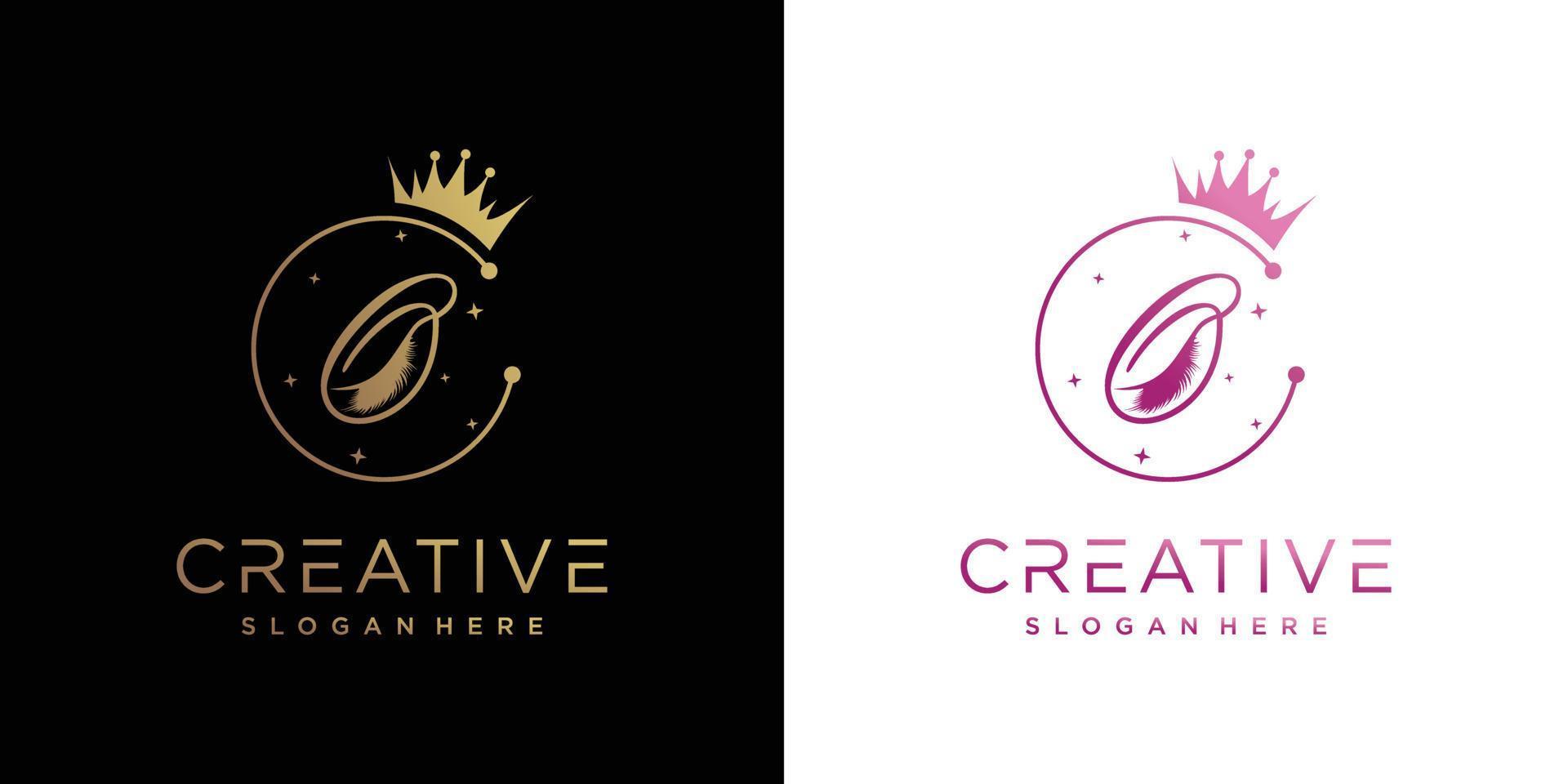 concepto creativo de logotipo de pestañas con combinación de letra o vector premium