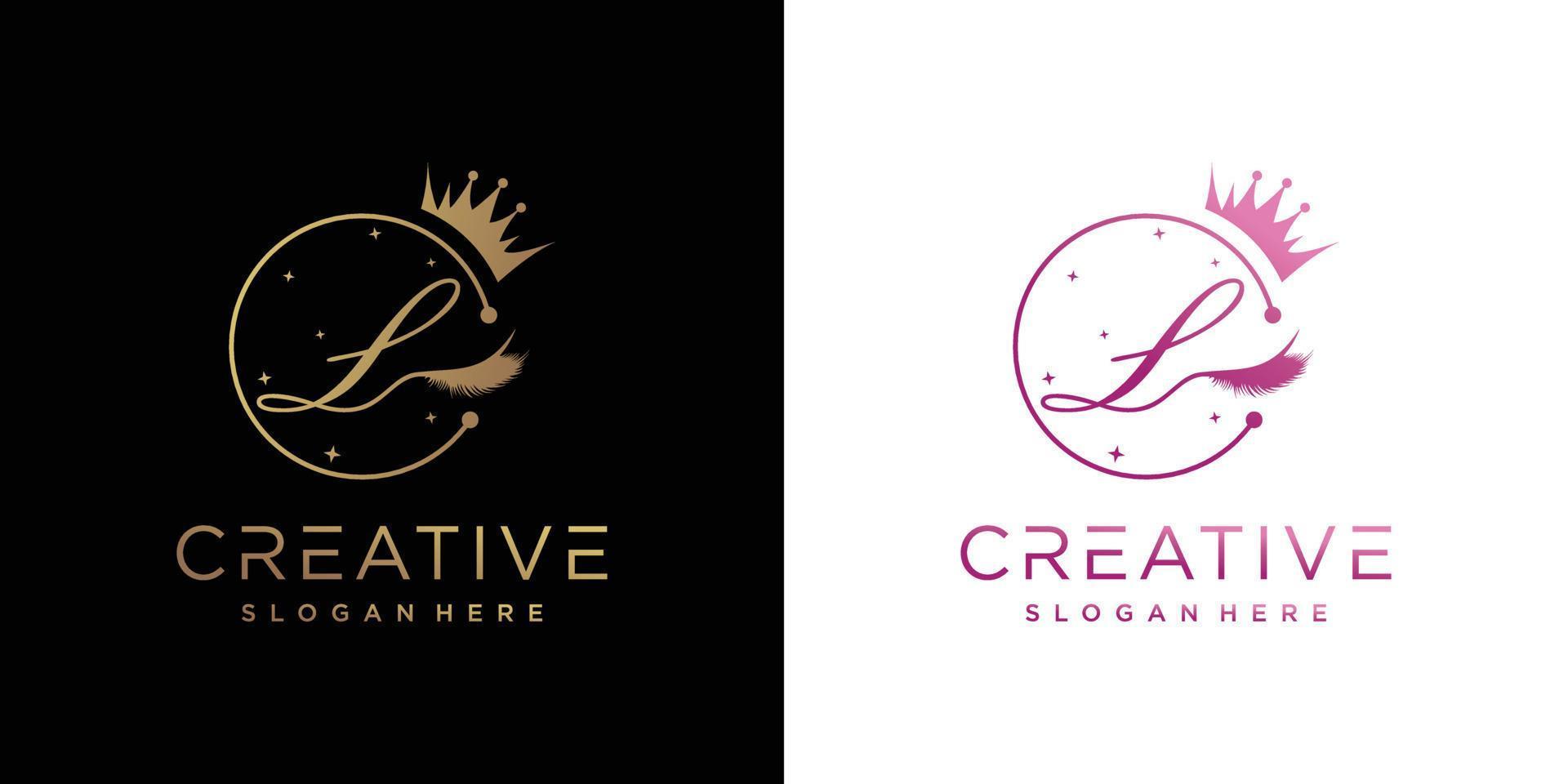 concepto creativo de logotipo de pestañas con combinación de letra l vector premium