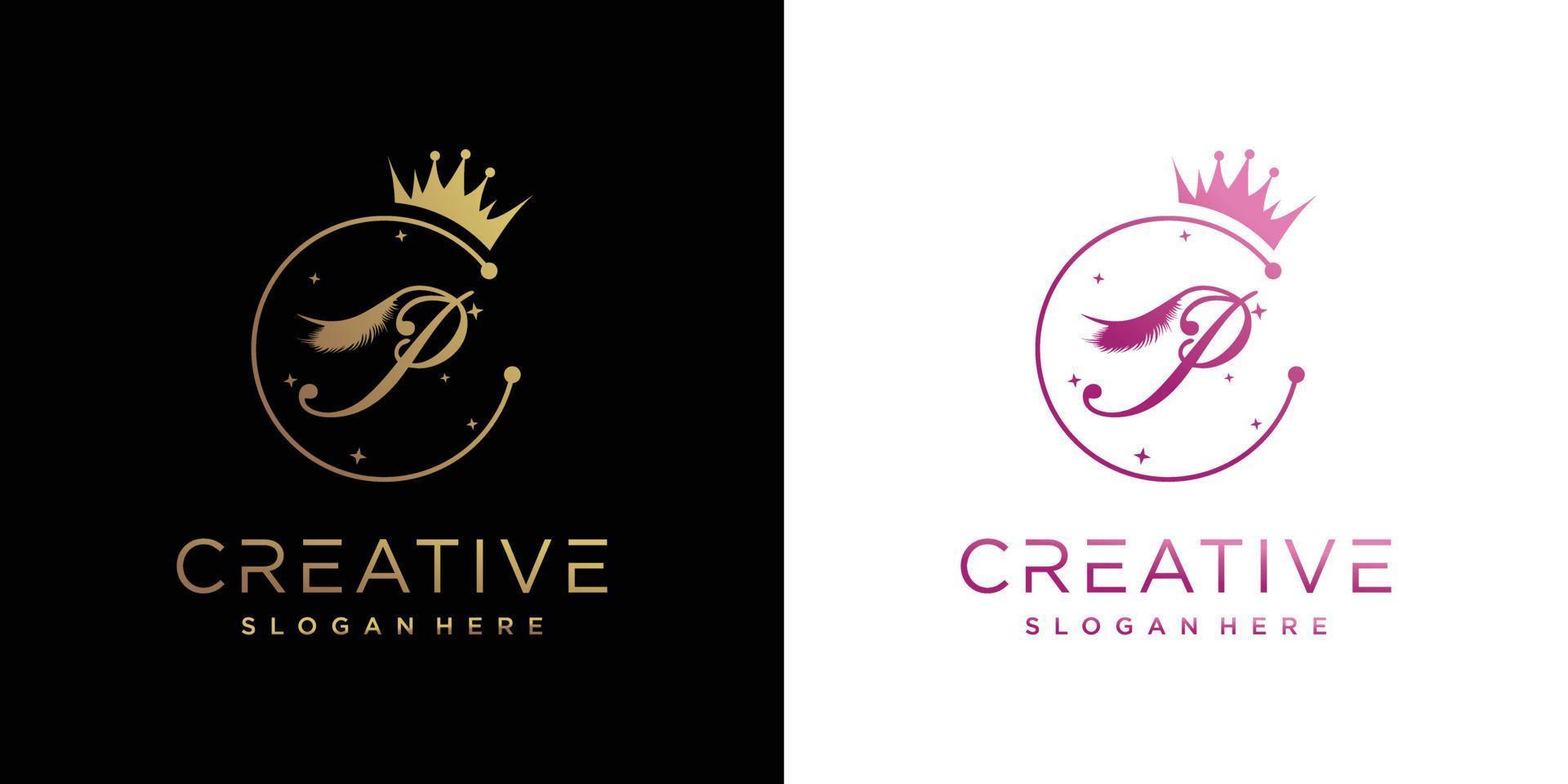 Eyelash logo creative concept with combination letter P Premium Vector