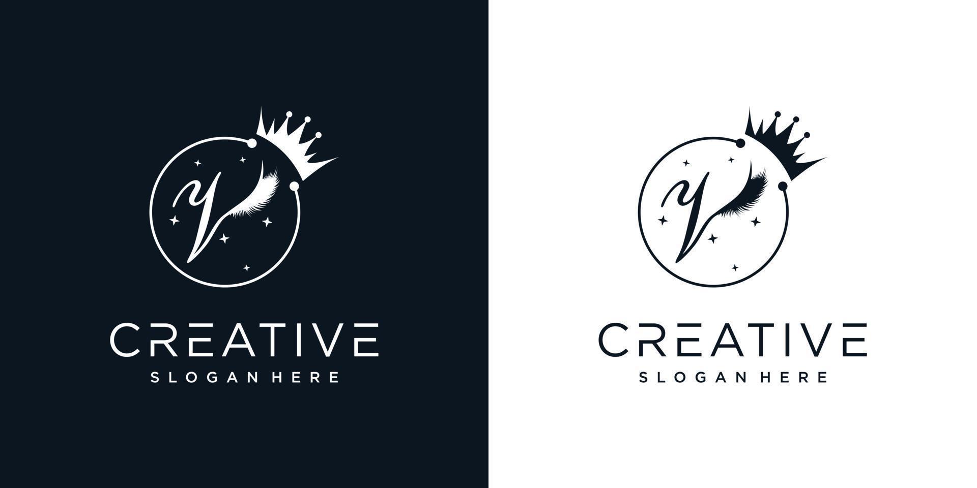 concepto creativo de logotipo de pestañas con combinación de letra v vector premium