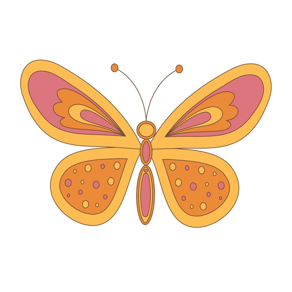 maravillosa mariposa retro en estilo años 60 70 aislada sobre fondo blanco. ilustración vectorial vector