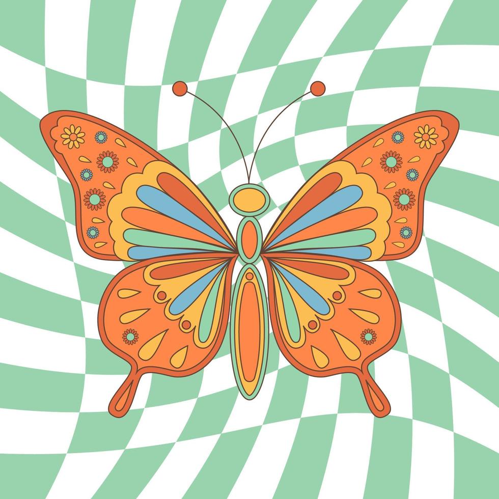 Groovy retro butterfly in 60s 70s style. Vector illustration.