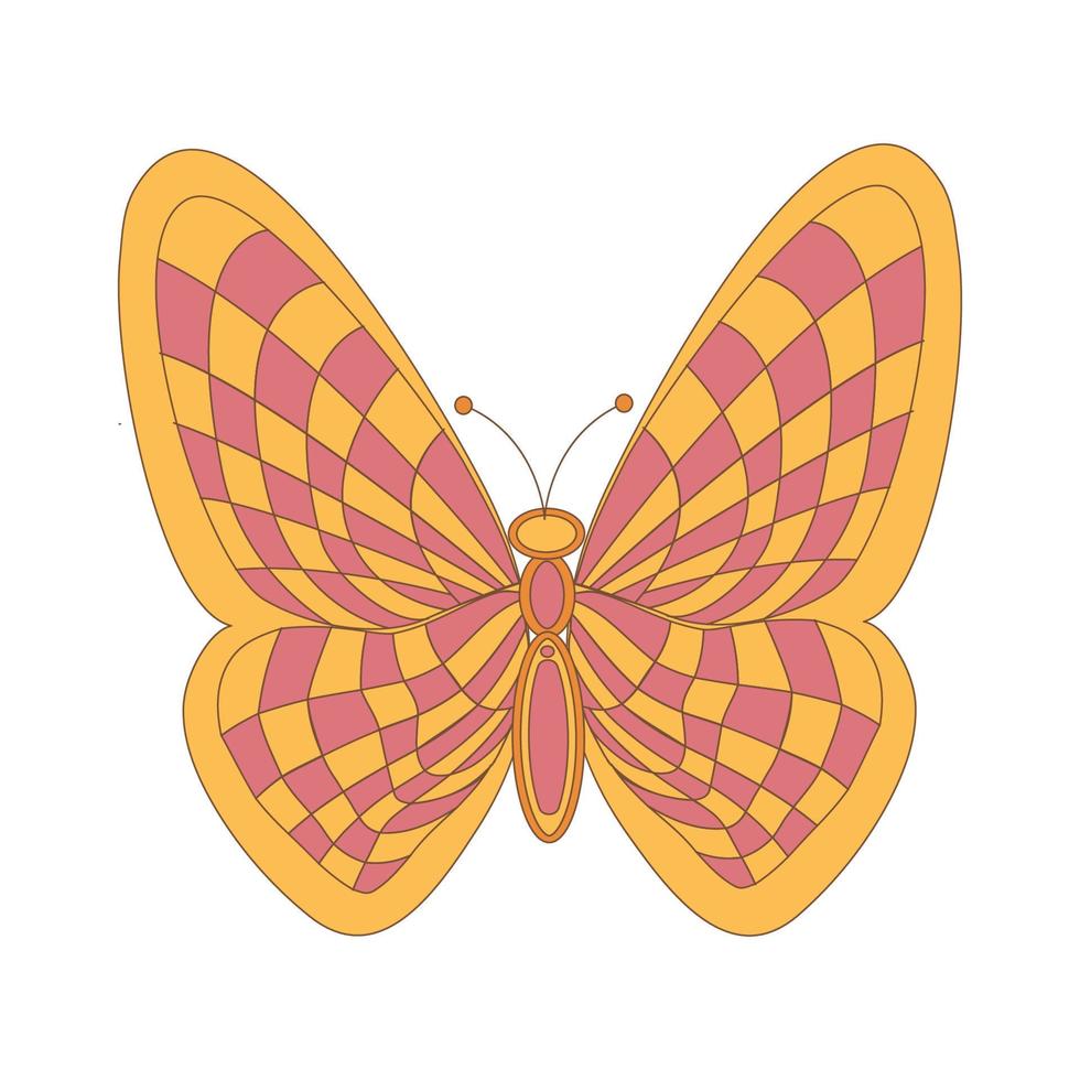 Groovy retro butterfly in 60s 70s style isolated on white background. Vector illustration.