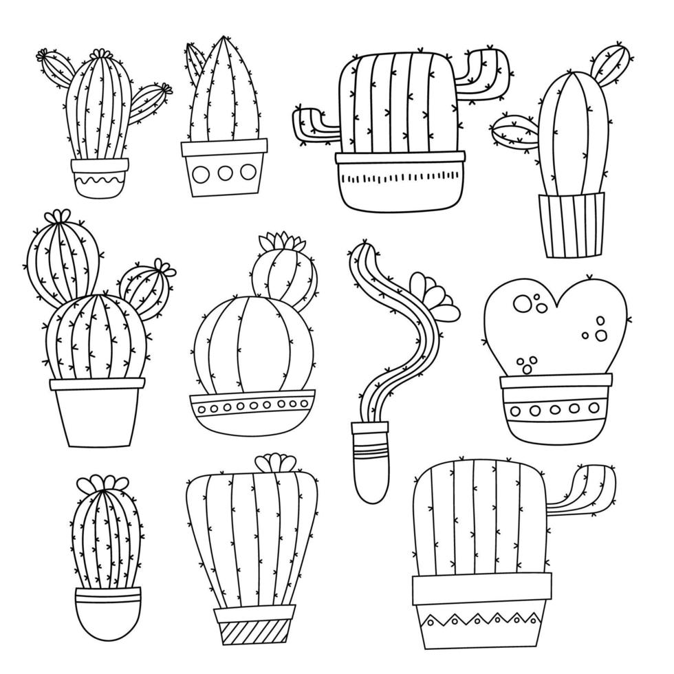 Cactus vector illustrations. Set of cute cacti