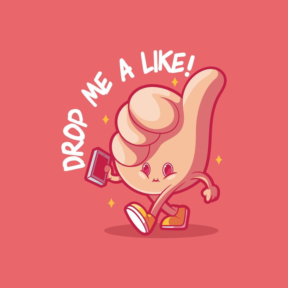 Thumbs up hand character holding a phone vector illustration. Sharing, liking, connection design concept.