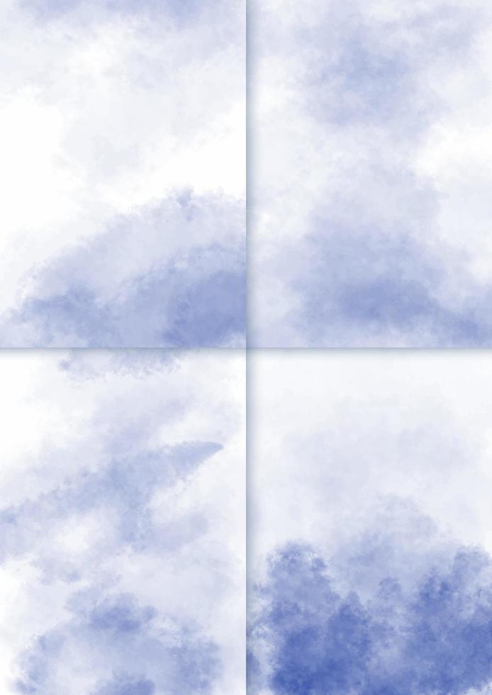 Set of beautiful soft blue watercolor backgrounds. Abstract hand-painted texture backdrop for wedding invitation card vector