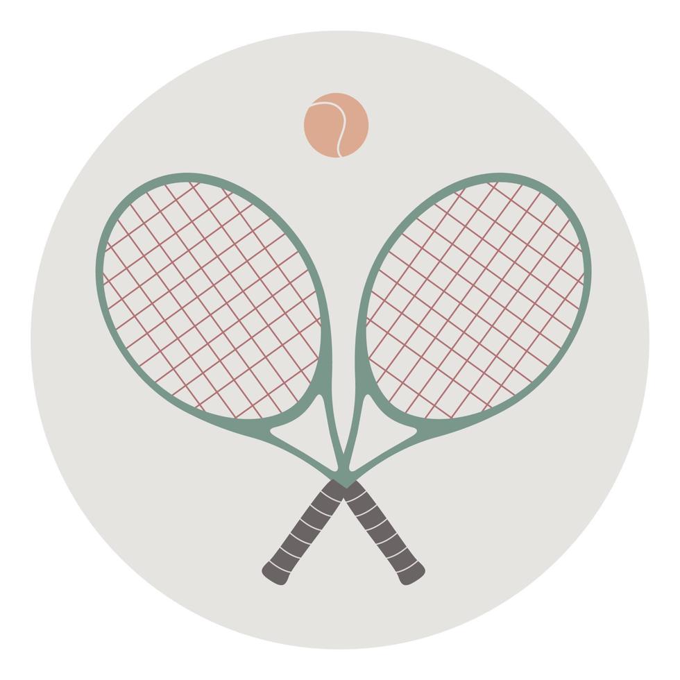 ilustración de vector plano en estilo infantil. raquetas de tenis dibujadas a mano y una pelota para el logo.