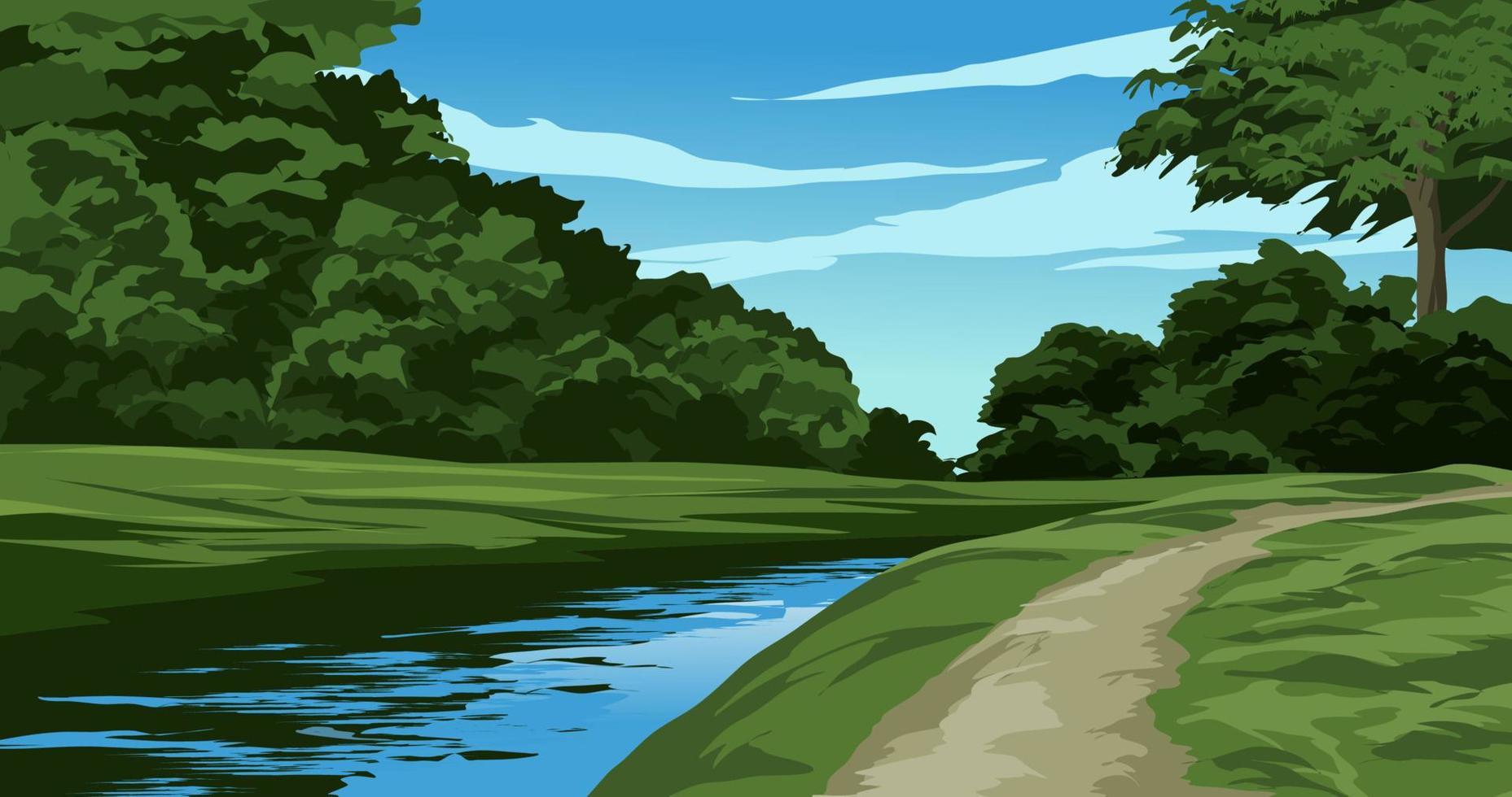 tranquilo paisaje de río y bosque. paisaje de naturaleza vectorial vector