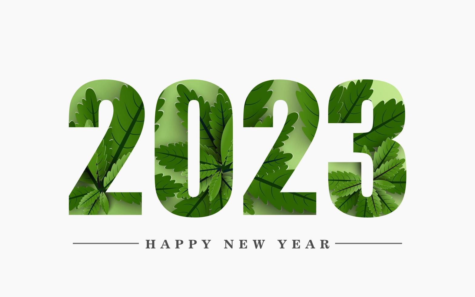 Happy New Year 2023. design green leaves inside number on white background. vector
