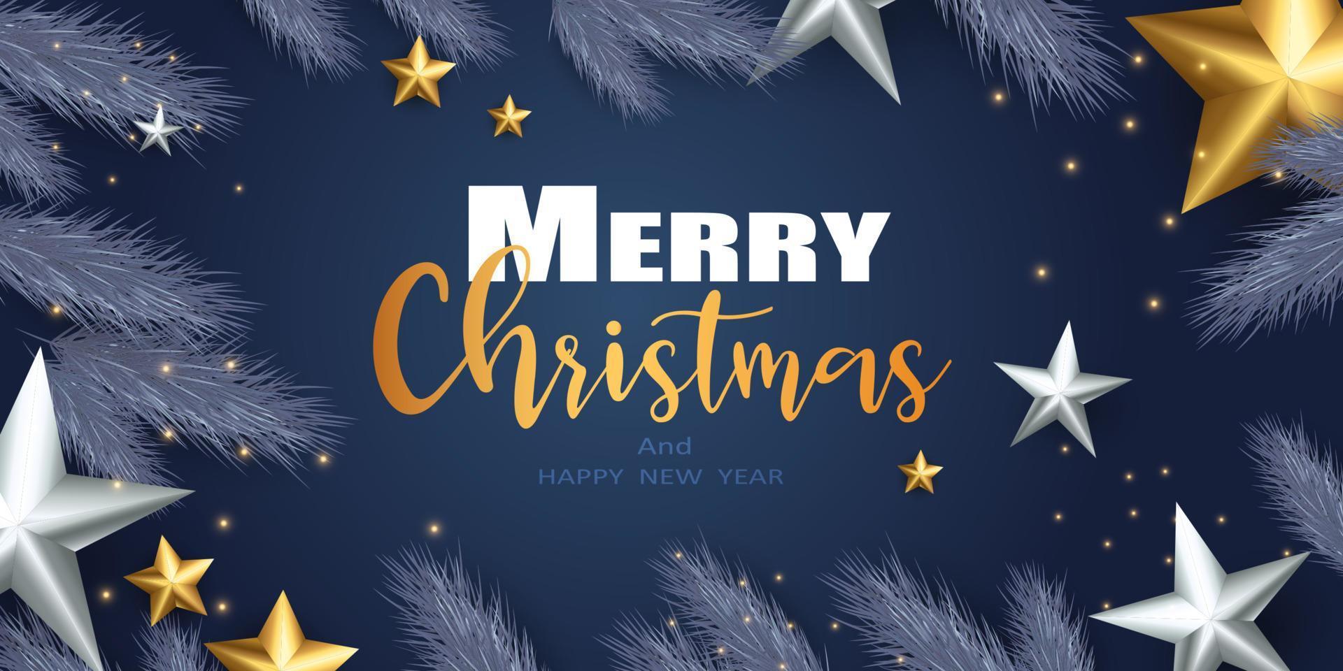 Merry Christmas and Happy New Year. xmas background, banner, frame, header, cover background or greeting card design. blue color. vector