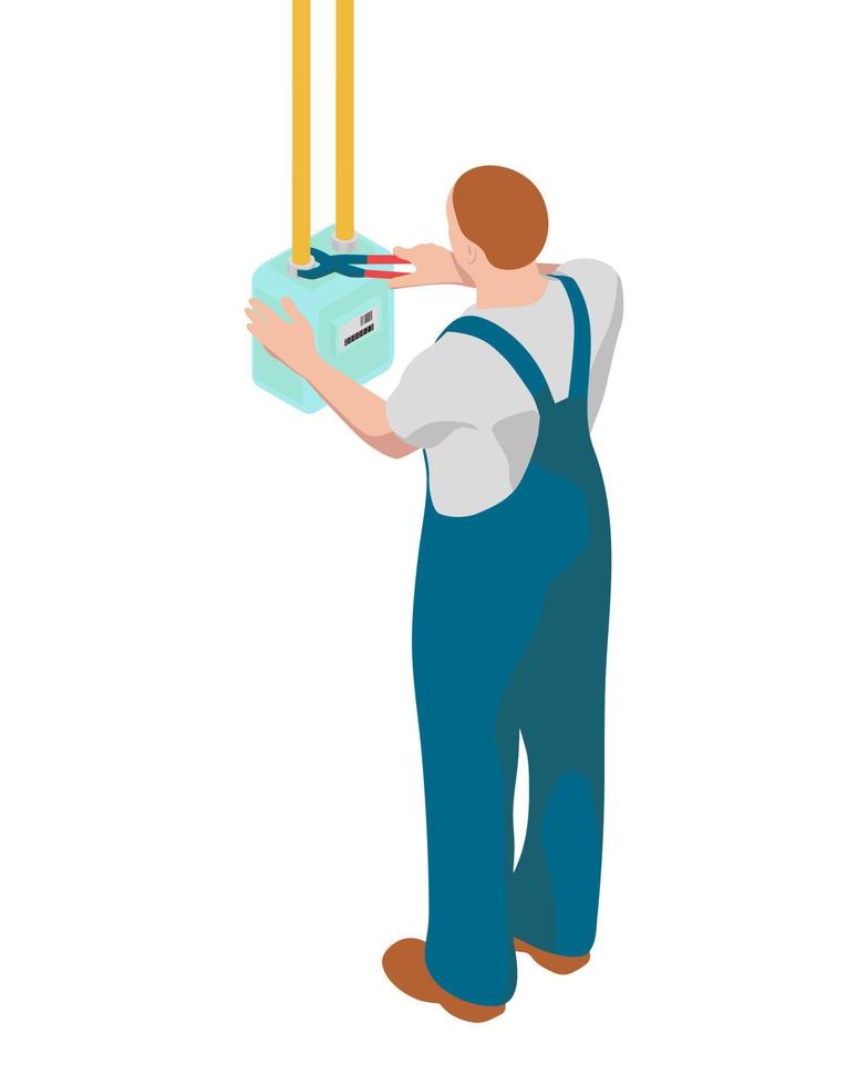 Worker is changing the gas meter. vector