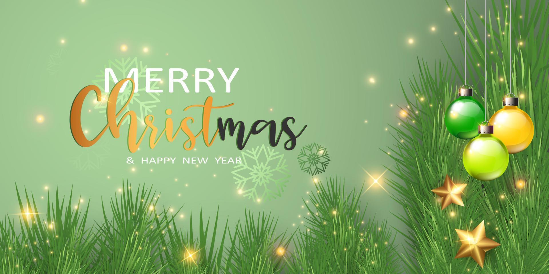 Merry Christmas and Happy New Year. xmas background, banner, frame, header, cover background or greeting card design. green color. vector