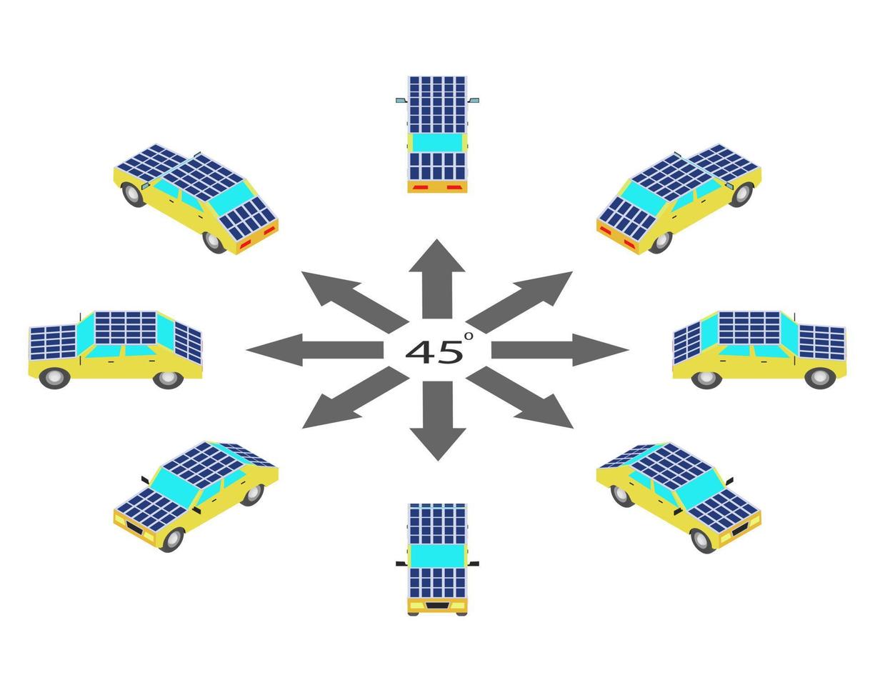 Rotation of solar car by 45 degrees. vector